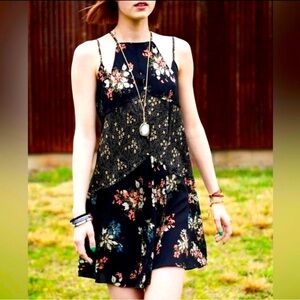 Free People Intimates Strappy Black Floral Slip Dress